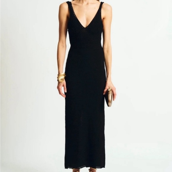 Torn by Ronny Kobo Madi Open-Back Knit Crochet Maxi Dress Black Size M - Picture 5 of 16